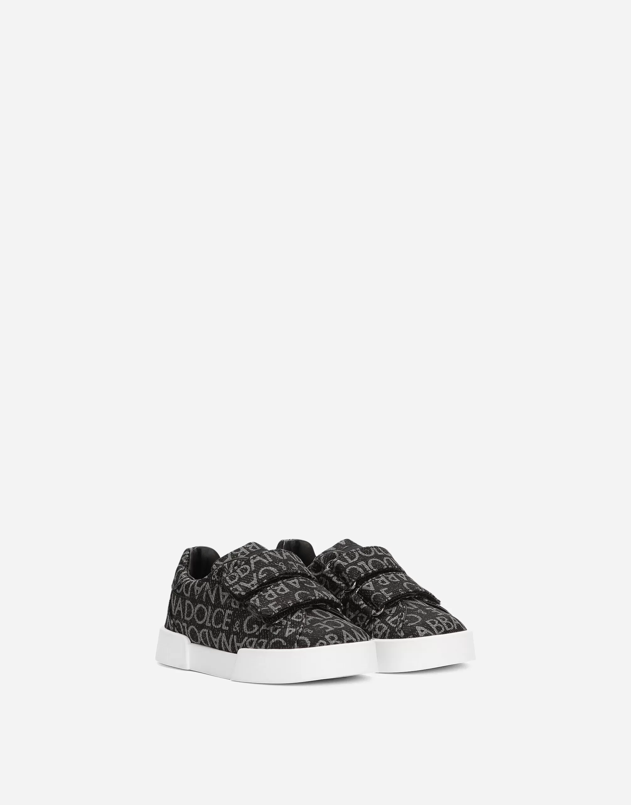 Shoes For First Steps (19-26)>Dolce&Gabbana Coated jacquard Portofino sneakers Black