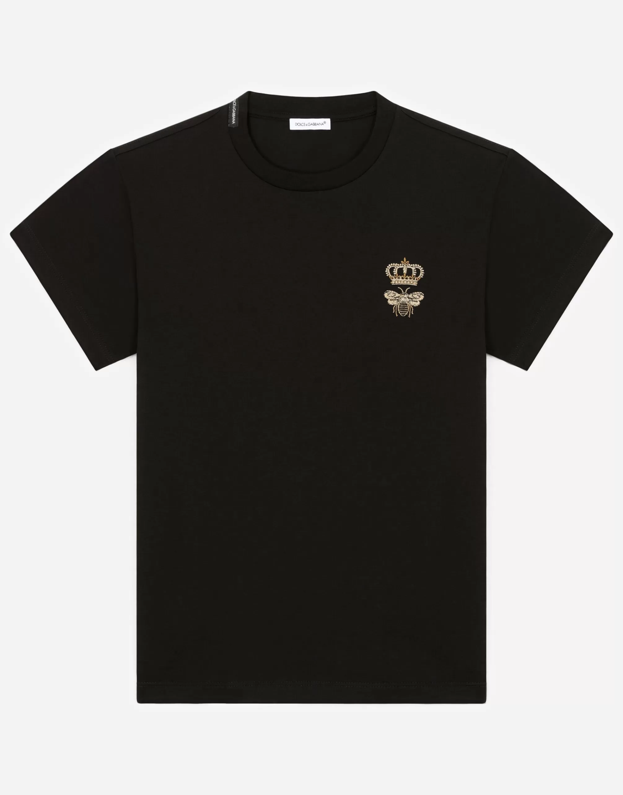 T-Shirts And Sweatshirts>Dolce&Gabbana Jersey T-shirt with bee embroidery Black