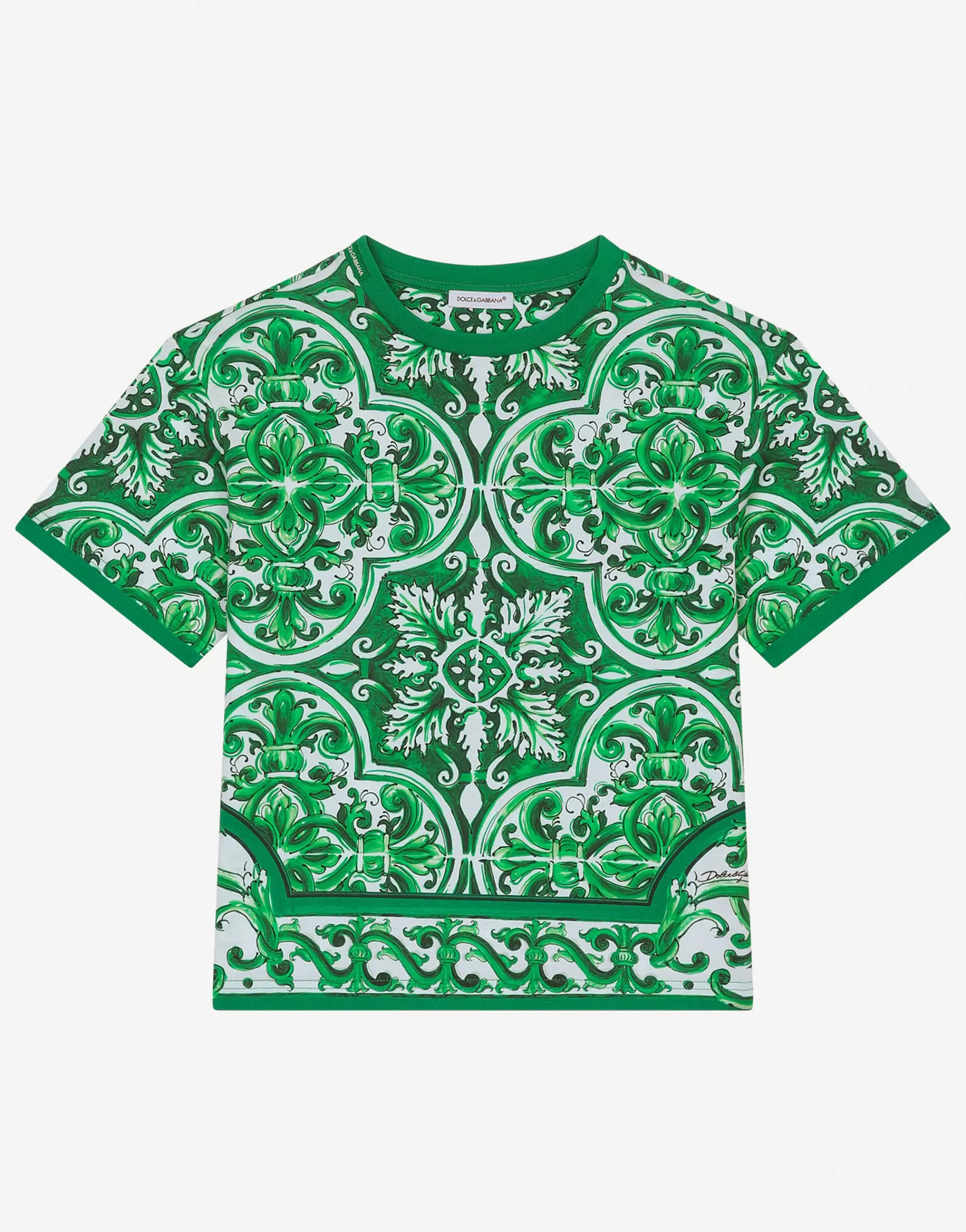 T-Shirts And Sweatshirts>Dolce&Gabbana Jersey T-shirt with green majolica Print