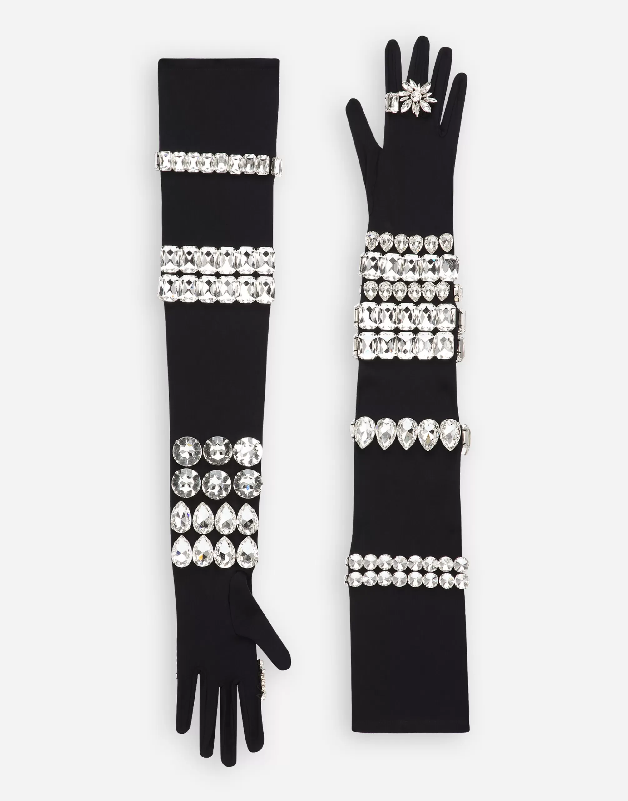 Hats And Gloves>Dolce&Gabbana KIM Long jersey gloves with rhinestone embellishment Multicolor