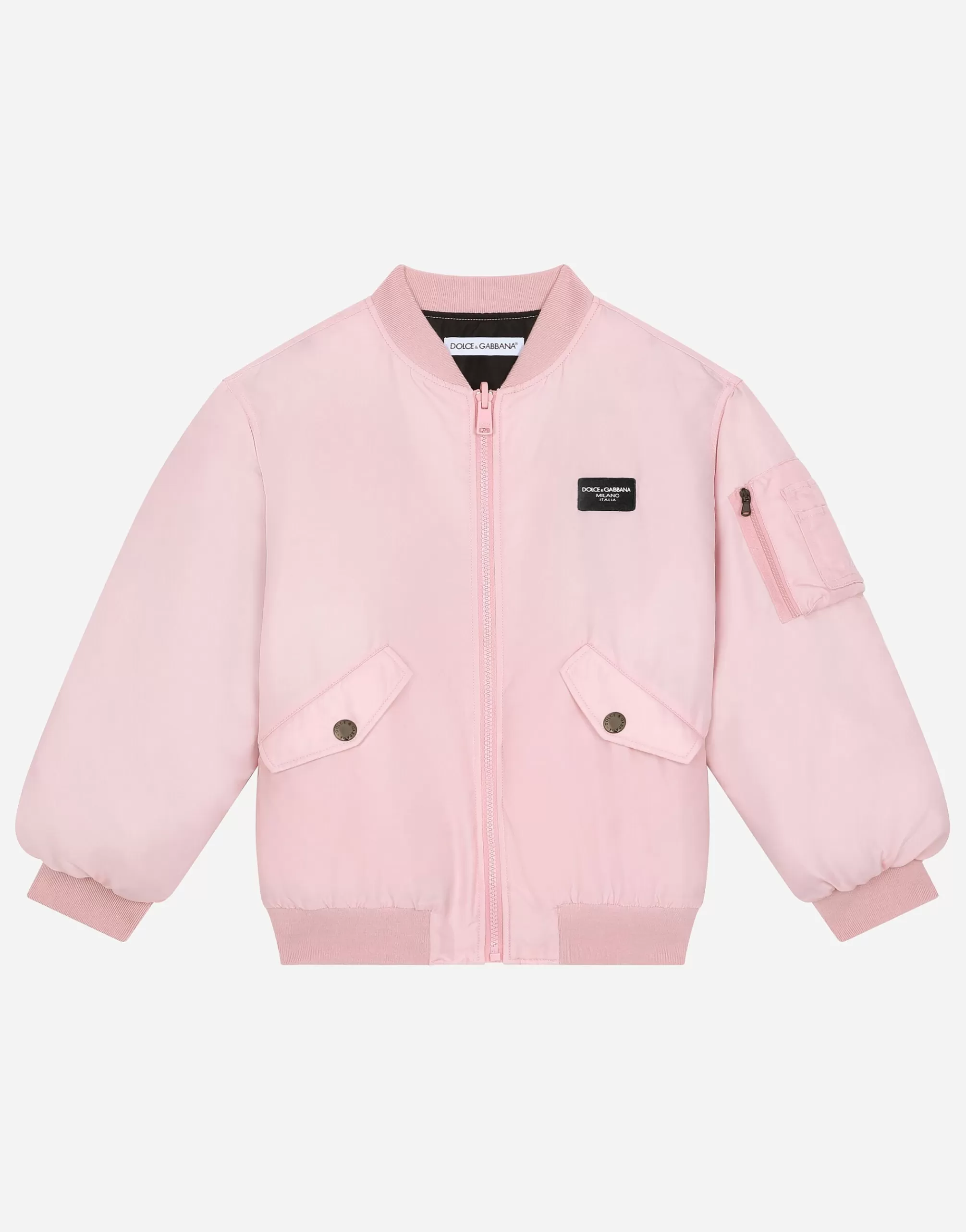 Coats And Jackets>Dolce&Gabbana Nylon bomber jacket with logo tag Rosa