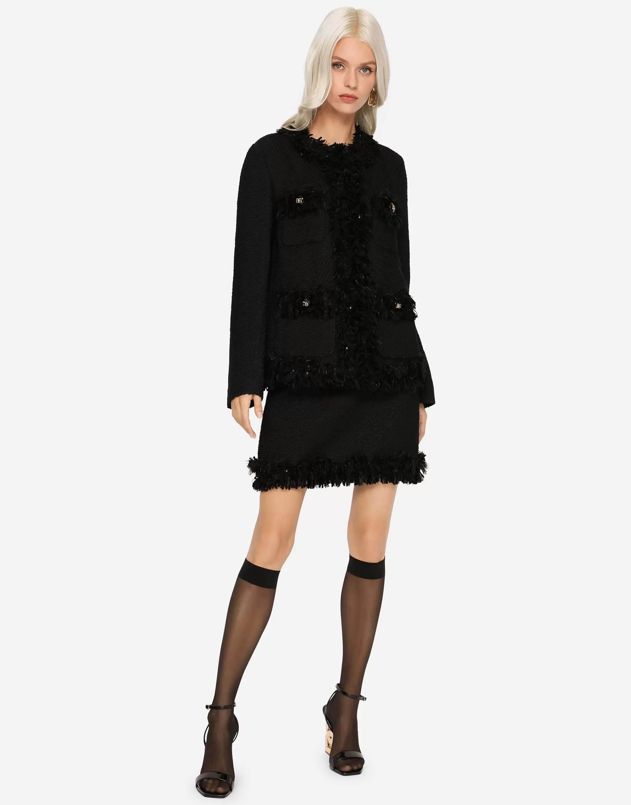 Blazers>Dolce&Gabbana Single-breasted bouclé jacket Black