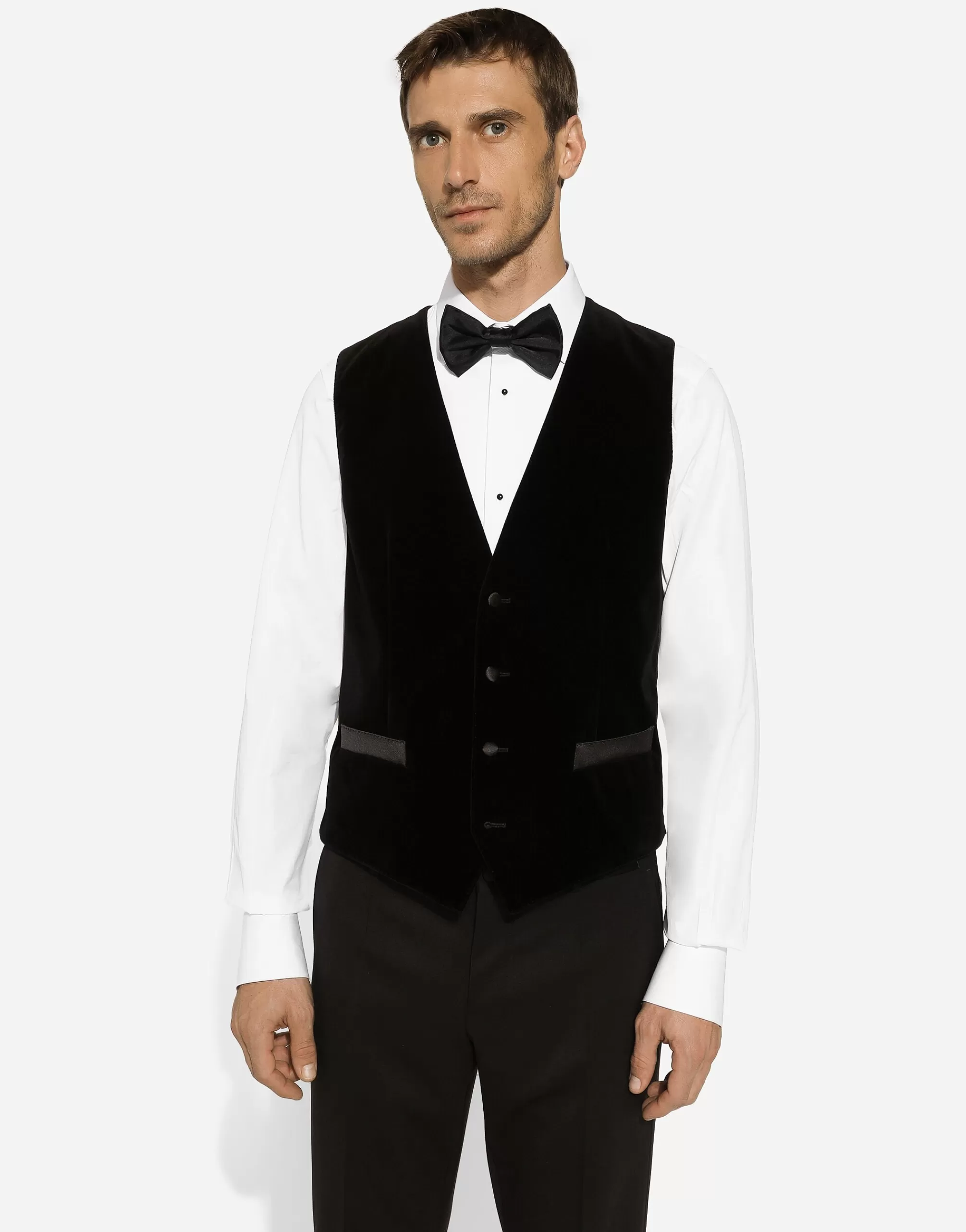 Tailoring | Suits And Blazers>Dolce&Gabbana Single-breasted velvet vest Black